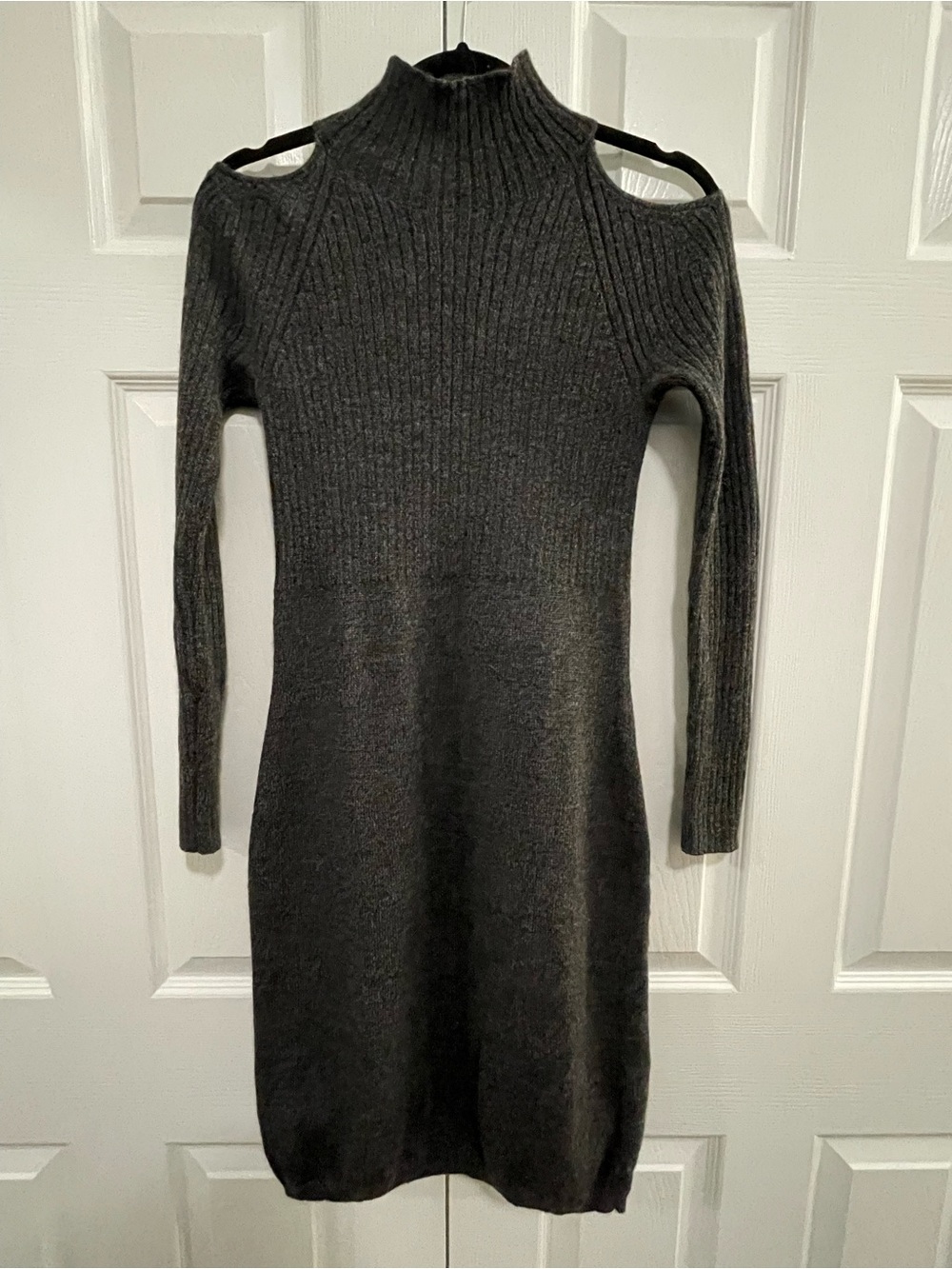 Club Monaco Cold-Shoulder Ribbed Knit Dress in Dark Gray